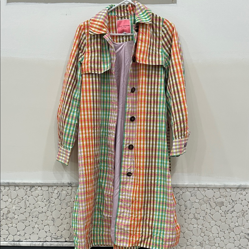 Kate Spade Multicolor Plaid Trench Coat size 00